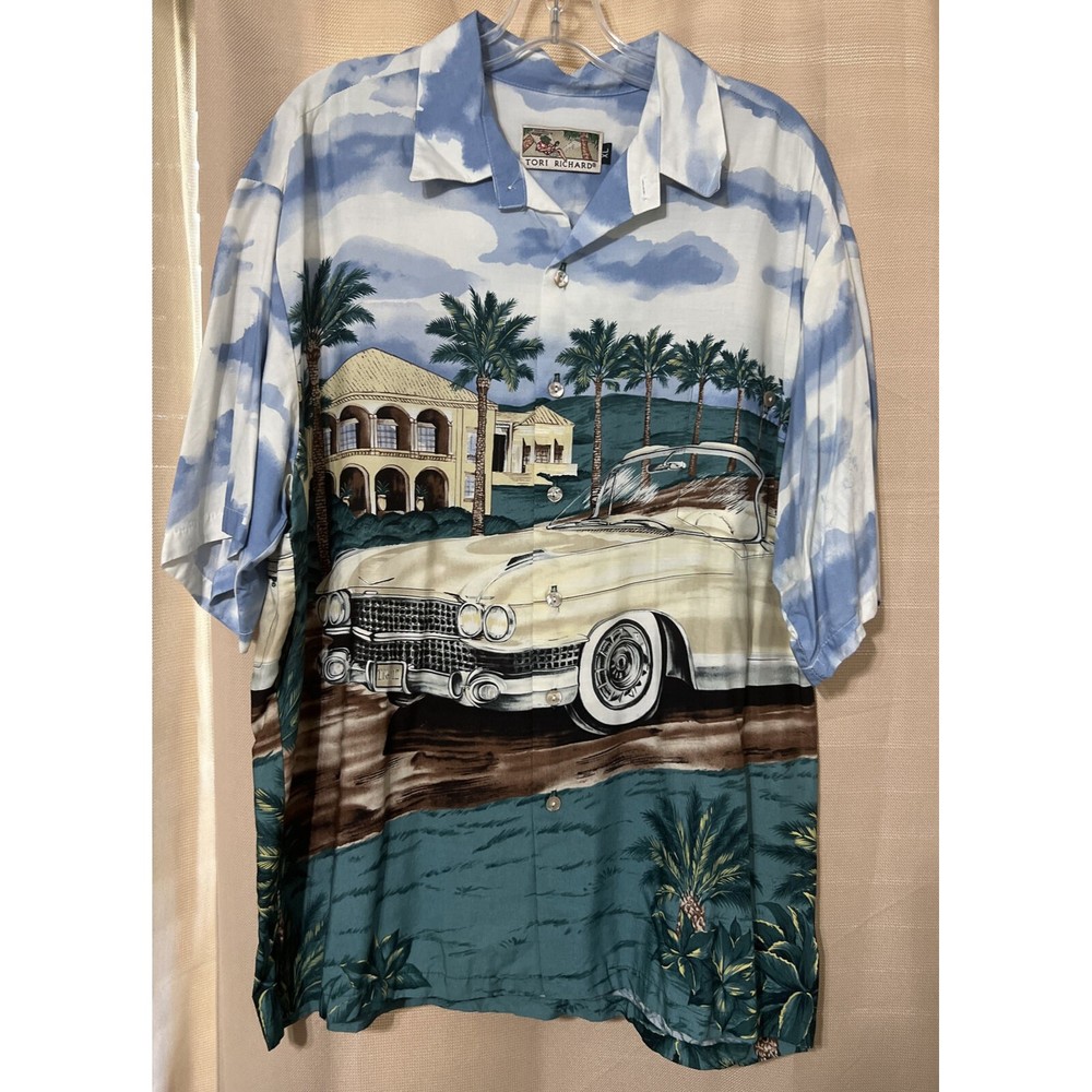 Tori Richard Rayon Classic Car Camp Shirt Rare Hawaiian USA XL